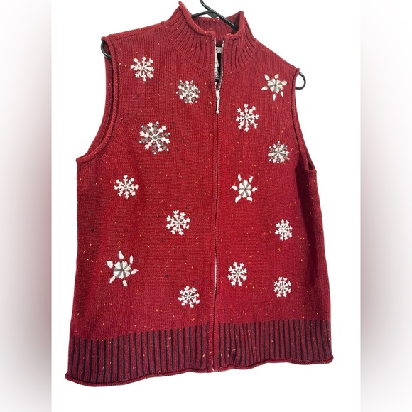 Hannah Red Vest Snowflake Details Knitted Wool Blend Sweater Vest Women’s Sz XL - Picture 1 of 13